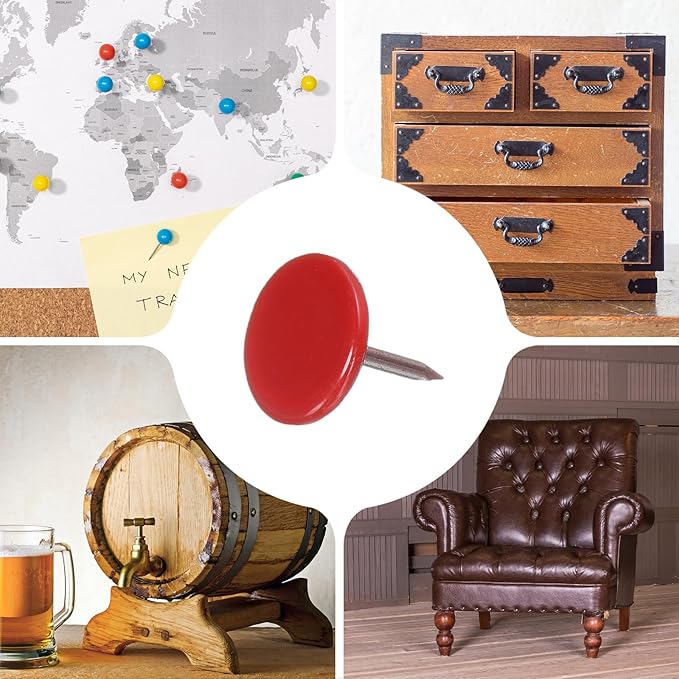 uxcell 150Pcs Upholstery Tacks, 11mmx13mm Flat Head Thumb Tack Decorative Furniture Nails Push Pins for Furniture Sofa Headboards, Red-DeskLoop Office