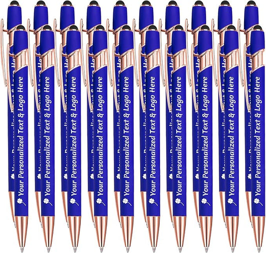 STREADVE Personalized Custom Pens 20 Engraved Writing Pen with Name Logo, Customized Promotional Items Stylus Pen Gifts for Men Women Realtor Nurse Wedding Business, Blue-DeskLoop Office