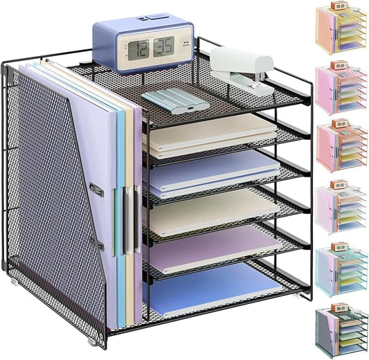 gianotter Desk Organizers and Accessories, 6-Tier Paper Organizer with File Holder, Document Organizer, Office Decor, Home Office Essentials(Black)-DeskLoop Office