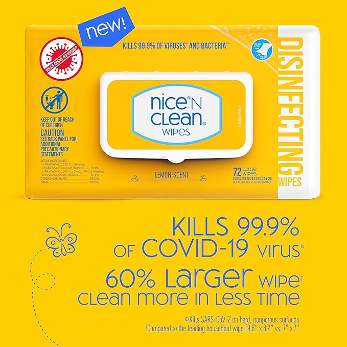 Nice 'N Clean Disinfecting Surface Wipes 72ct | Cleans & Disinfects Home & Kitchen Surfaces | Lemon Scent-DeskLoop Office