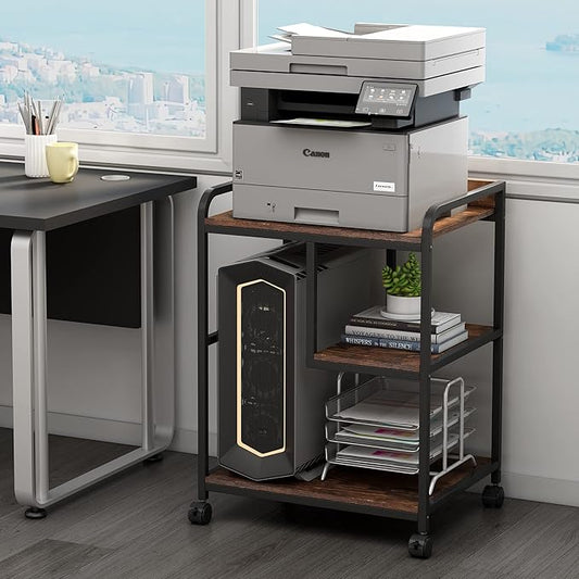 22 x 18 Inch Large Printer Stand, Mobile Printer Table with Wheels for Home Office Storage and Organization, PC Tower Stand, Host Computer Cart, Shelf for Desktop CPU Shredder - Rustic Brown-DeskLoop Office
