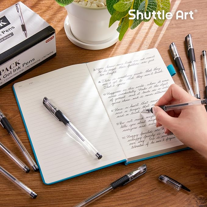 Shuttle Art Black Gel Pens, 50 Pack Fine Point Black Ink Pens Bulk, 0.5mm Rollerball Gel Ink Pens Smooth Writing with Comfortable Grip for Office, School and Home-DeskLoop Office