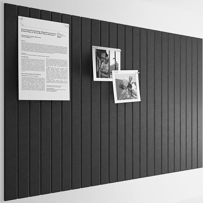 Bumusty Large Cork Board Alternative-36 x24 Felt Bulletin Board Tiles, with 30 Pushpins, 40 Adhesive Tabs, 6-Pack Slat Wall Paneling, Cork Boards for Office Push Pin Board Felt Board-Black-DeskLoop Office
