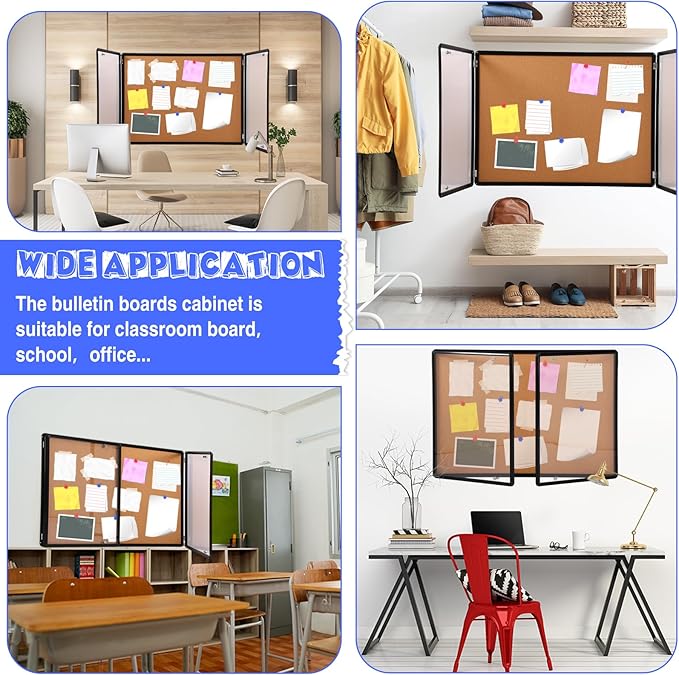 Enclosed Bulletin Board 48" x 36" Weather Resistant Lockable Notice Cork Display Board Wall Mounted 2 Locking Door for School Classroom Commercial Back to School, 12 x A4(Brown, Black Frame)-DeskLoop Office