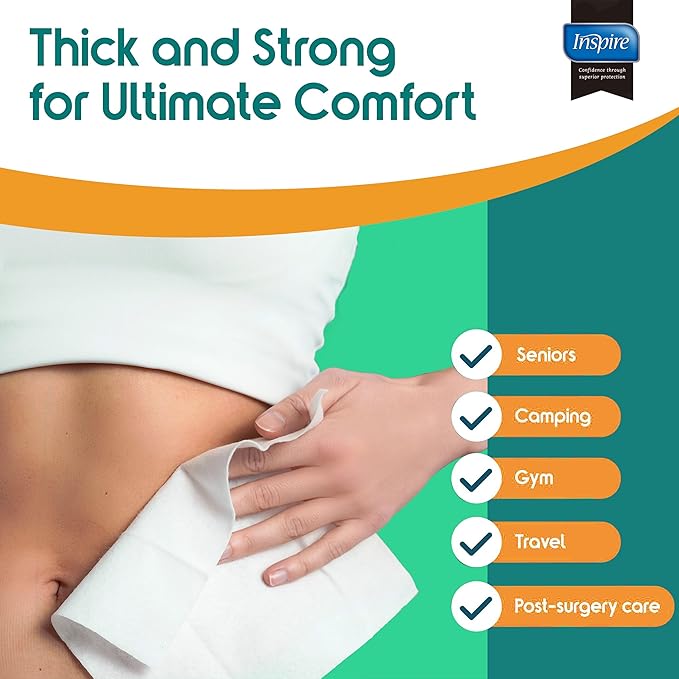 Inspire Ultra Thick Rinse-Free Bath Towels | Shower Towels - Flush-Free Wet Wipes with Aloe | Thick Strong Extra Large Towel for Adults | Body Wipes for Adults Bathing No Rinse-DeskLoop Office
