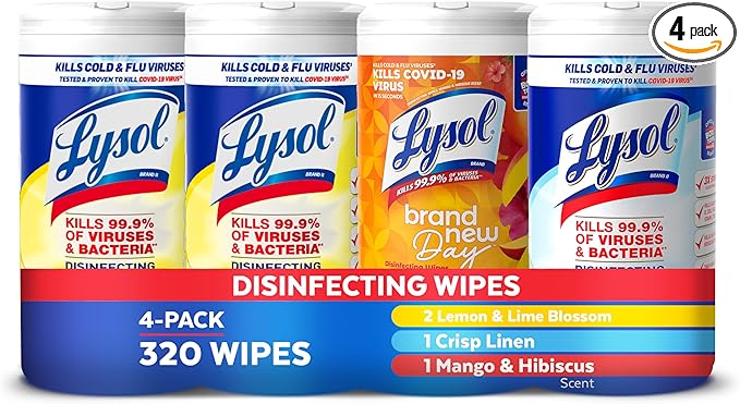 Lysol Disinfecting Wipes Bundle, Home Apartment Dorm Room Essentials and Cleaning Supplies, All Purpose Cleaner, Multi-surface Cleaning Wipes, Multi-Scent Sanitizing Wipes Bundle, 80 Count (4pk)-DeskLoop Office