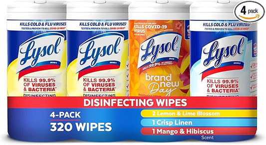 Lysol Disinfecting Wipes Bundle, Home Apartment Dorm Room Essentials and Cleaning Supplies, All Purpose Cleaner, Multi-surface Cleaning Wipes, Multi-Scent Sanitizing Wipes Bundle, 80 Count (4pk)-DeskLoop Office