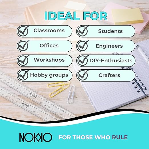 NOKKO Rulers Bulk for Classroom - Pack of 50 - Clear Plastic Ruler 12 Inch / 30 cm - Transparent School Ruler with Inches and Centimeters - Back to School Supplies for Kids, Students and Teachers-DeskLoop Office
