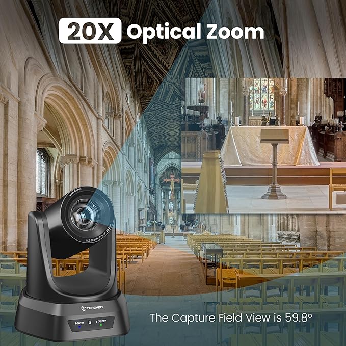 Conference Room PTZ Camera System with 20X Optical Zoom | 1080P 60fps HDMI USB Webcam for Church Streaming Online Video Conference| Compatible with Zoom, OBS | Easy Setup-DeskLoop Office