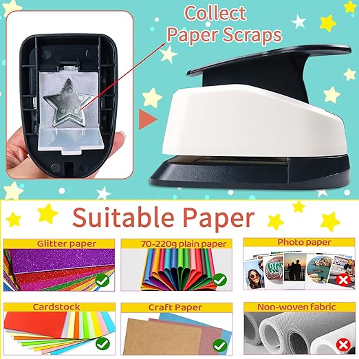 Star Hole Punch, Star Punches for Paper Crafts, Stars Paper Puncher Shape, 1 inch Stars Punch for Crafting, Large Hole Puncher, Scrapbook Punches 2 in, 1.5 in, 1 in, 5/8 in, 3/8 in - 5 Pcs-DeskLoop Office