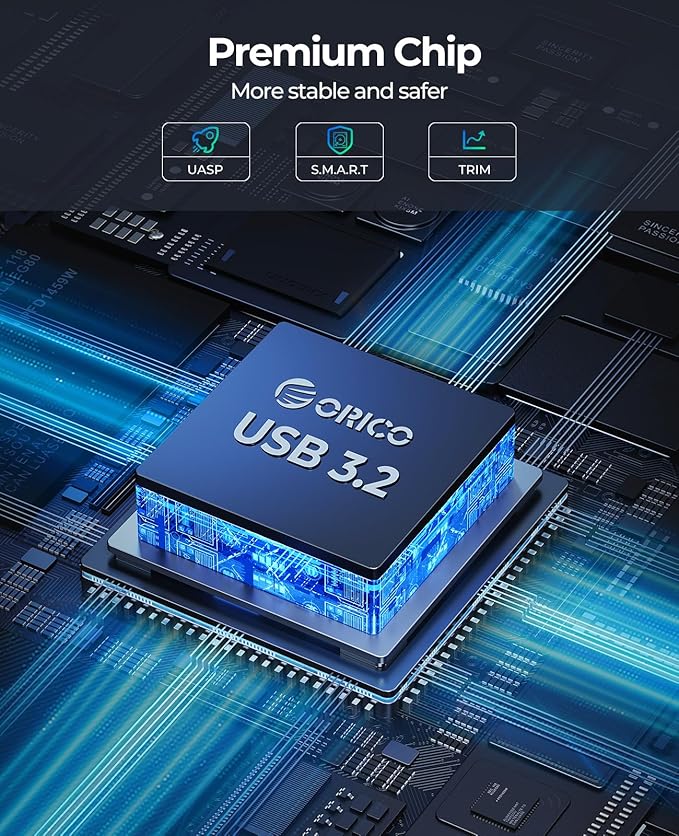 ORICO Aluminum 3.5 Hard Drive Enclosure with USB 3.2 Gen 2 6Gbps Transfer Speed, Fit for 3.5/2.5 Inch SATA HDD SSD Up to 20TB, USB C to USB C/A 2 in 1 Cable Compatible with MacBook Windows(DD35-C3)-DeskLoop Office