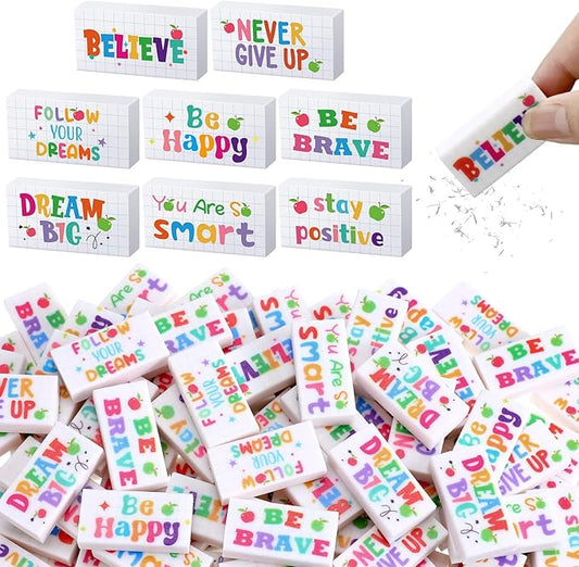 100 Pcs Inspirational Pencil Erasers Bulk for Kids Fun Motivational Eraser School Supplies Back to School Office Supplies for Classroom Office Teacher Artists (Lovely)-DeskLoop Office