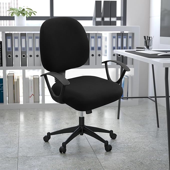Smiry Stretch Printed Office Computer Chair Covers, Universal Washable Removable Desk Rotating Chair Slipcovers Protector, Seat + Backrest Cover - Black-DeskLoop Office