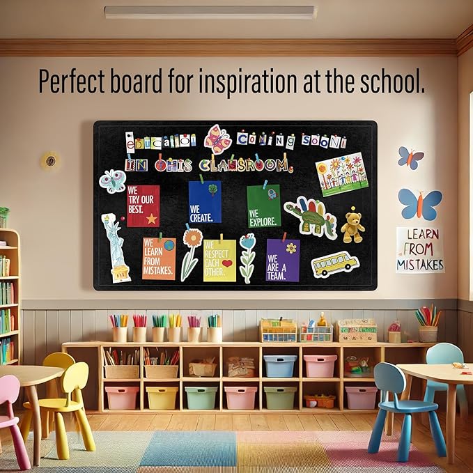 Large Bulletin Board 60 x 36 Inches - Foldable Felt Bulletin Board for Wall, Cork Board Alternative with 100 Color Pins & 12 Note Pads, Vision Board - Black-DeskLoop Office