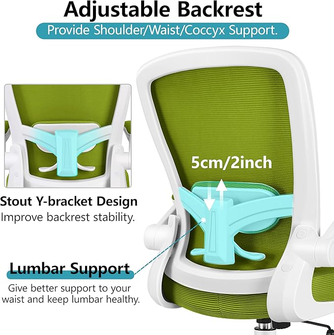 FelixKing Office Chair, Ergonomic Desk Chair Breathable Mesh Chairs with Adjustable High Back Lumbar Support Flip-up Armrests, Executive Swivel Comfy Task Computer Chairs for Home Office Avocado Green-DeskLoop Office