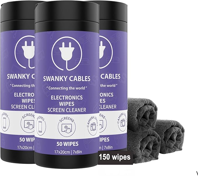Electronic Cleaning Wipes - Computer, TV, Monitor, Phone, Laptop, Tablet, Keyboard, Camera & Lens Cleaner, Portable Tech Screen Cleaner - With Microfiber Cloth - Canister, 150 Count-DeskLoop Office