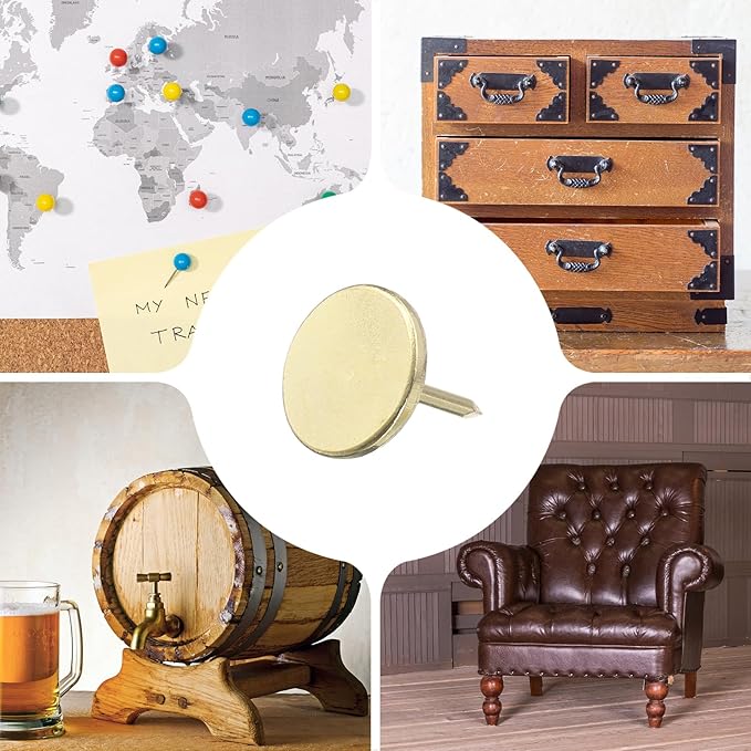 uxcell 100Pcs Upholstery Tacks, 11mmx13mm Flat Head Thumb Tack Decorative Furniture Nails Push Pins for Furniture Sofa Headboards, Gold-DeskLoop Office