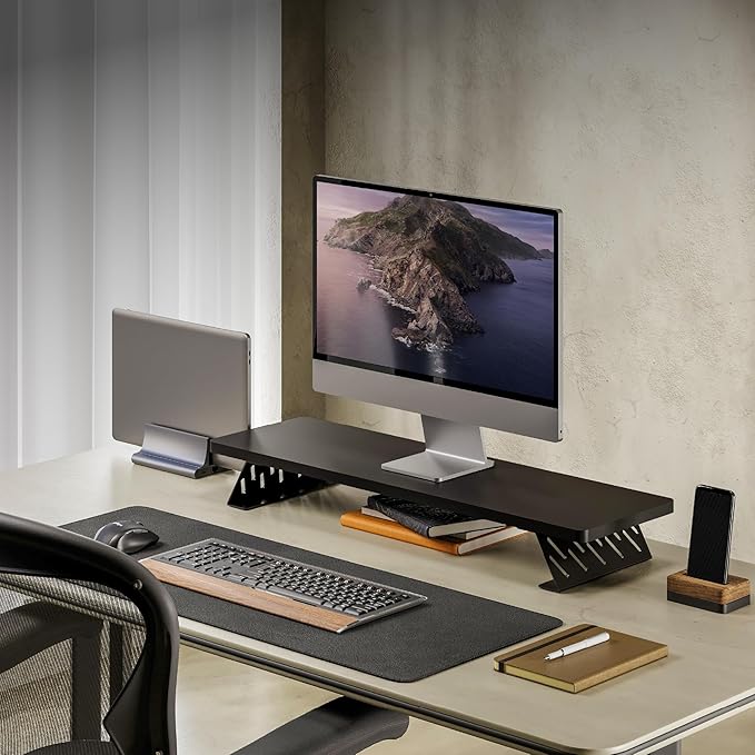 Fenge Monitor Stand Riser, Desk Top Shelf for 2 Monitors, Computer Stands for Desk, Wood & Steel Desktop Riser for Laptop, PC, Printer-DeskLoop Office