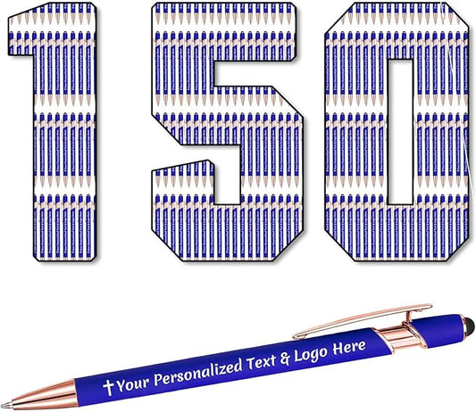 STREADVE 150 Personalized Custom Pens Engraved Writing Pen with Name Logo, Customized Promotional Items Stylus Pen Gifts for Men Women Realtor Nurse Wedding Business, Blue-DeskLoop Office