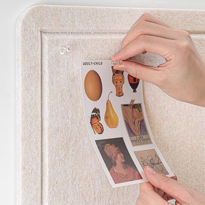 Bulletin Board, 35 x 17 1/2 Inches Felt Pin Board - Decorative Cork Alternative for Wall, Foldable Picture Self-Adhesive Vision Prayer Board With 20 Pushpins - Oatmeal-DeskLoop Office