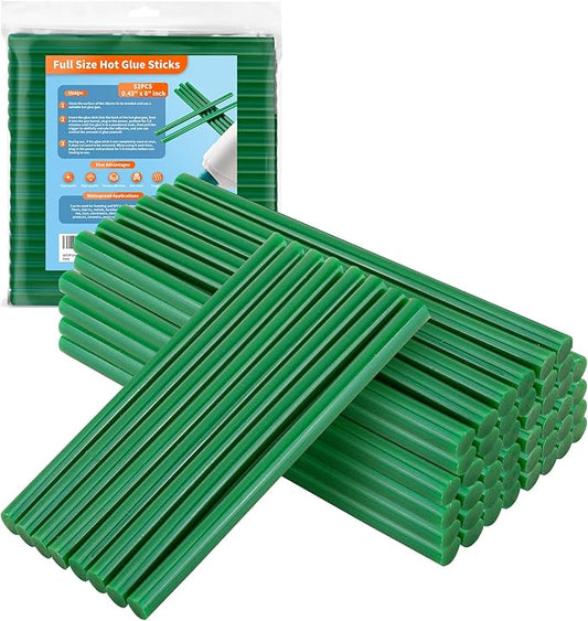 Green hot Glue Sticks Full Size 0.43” Dia x 8” Long, 52 pcs Hot melt Adhesive Glue Sticks, All-Purpose Colored Glue Gun Sticks for Christmas Decoration DIY Crafts Arts School Repair Bonding-DeskLoop Office