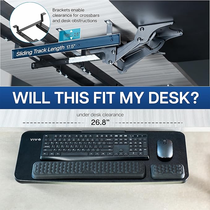 VIVO Premium Adjustable Computer Keyboard and Mouse Platform Tray, Ergonomic Under Table Desk Mount Drawer with Padding, Black, MOUNT-KB27P-B-DeskLoop Office