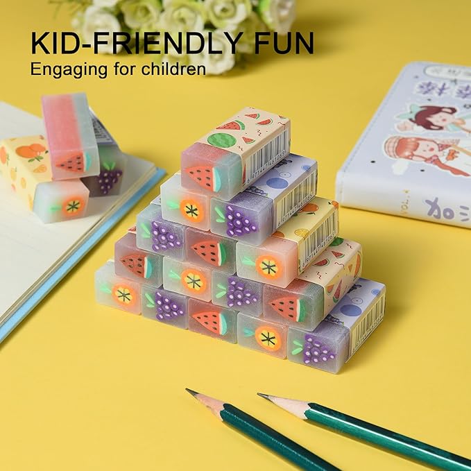 18Pcs Cute Fruit Erasers for Kids Bulk, Kawaii Fun Pencil Jelly Erasers for School Classroom Supplies Prize Gifts Party Favors-DeskLoop Office