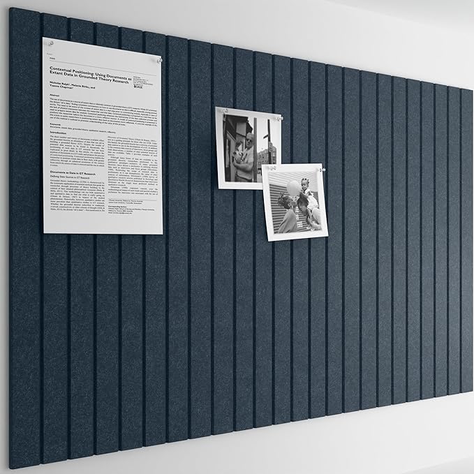 Bumusty Large Cork Board Alternative-36 x24 Felt Bulletin Board, with 30 Pushpins, 40 Adhesive Tabs, 6-Pack Slat Wall Paneling, Cork Boards for Office Push Pin Board Felt Board-Deep Charcoal Blue-DeskLoop Office