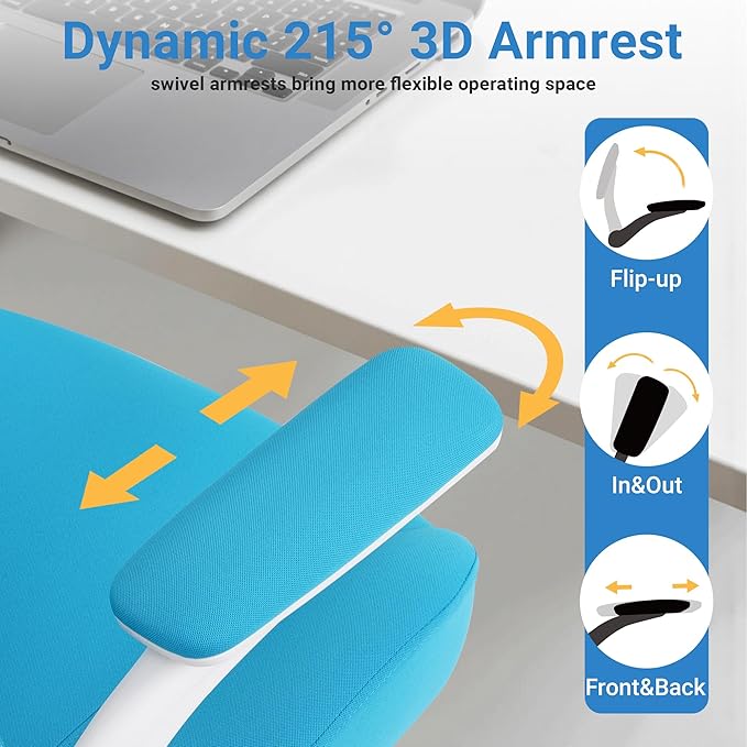 HYLONE Heavy Duty Office Chair, 5" Thickened Seat Ergonomic Desk Chair with Adjustable Armrests, Home Office Computer Chairs for Long Hours Mesh Executive Chair(Blue)-DeskLoop Office