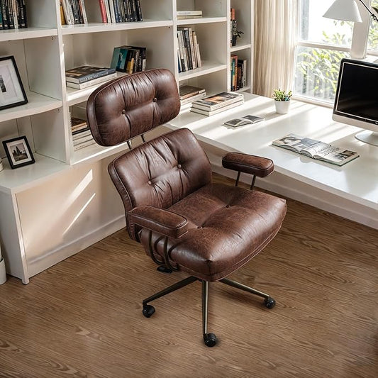 Faux Leather Executive Office Chair - Big and Tall Ergonomic Home Office Chair,Reclining Computer Desk Chair w/Lumbar Support,Adjustable Task Chair Swivel Rolling Chair with Wheels,Dark Brown,Suede-DeskLoop Office