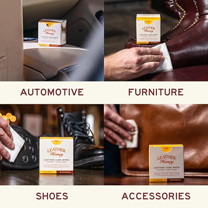 Leather Honey Leather Care Wipe Kit: Clean & Restore On-The-Go. Use for Leather Couches, Car Seats, Purses, Shoes & Bags. Safe for Any Color. Non-Toxic & Ready-to-Use. 5 Cleaner & 5 Conditioner Wipes-DeskLoop Office