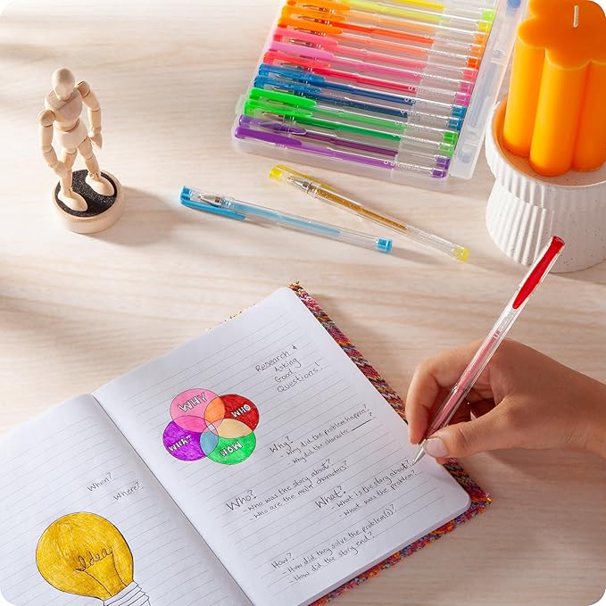 U Brands Metallic Gel Pens, Set of 60, Assorted Point Sizes, Glitter, Pastel, Neon and Classic Assorted Colors-DeskLoop Office