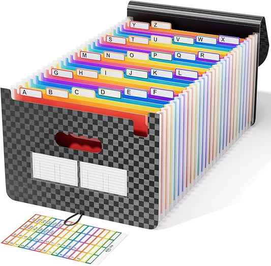ABC life 26 Pockets Accordion File Organizer, Expanding File Folders, Portable Monthly Bill Receipt Organizer with Colorful A-Z Tabs, Desktop Folders Letter A4 Paper Document Storage for Home Office-DeskLoop Office