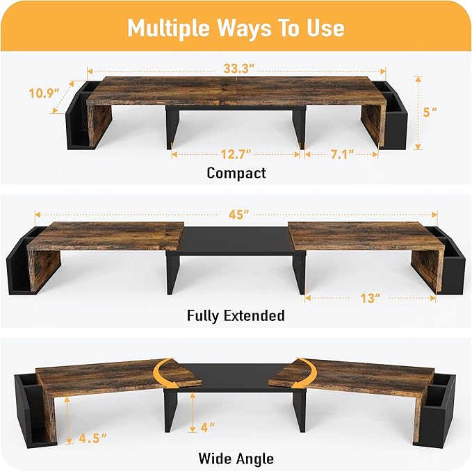 Simple Houseware Desk Dual Monitor Stand Riser with Drawer, Rustic Brown-DeskLoop Office