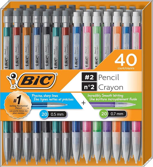 Bic Mechanical Pencil #2 EXTRA SMOOTH, 40 Pack Of Twenty 0.5mm, and Twenty 0.7 mm - Assorted Colored Barrels - Variety Pack of Bic Lead Pencils-DeskLoop Office