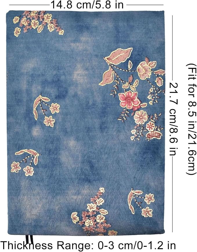 BLBMH Book Covers for Paperbacks Fit for 5.5x8.5 inch Adjustable Book Jacket Cover for Women Over 15 Soft Cloth Protector for Bible Novels Notebook Journal Book Lovers Gifts - Flower 3 Blue 8.5in-DeskLoop Office