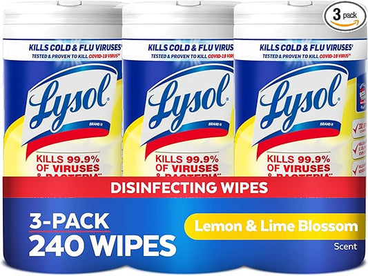 Lysol Disinfectant Wipes, Multi-Surface Antibacterial Cleaning Wipes, For Disinfecting and Cleaning, Lemon and Lime Blossom, 80 Count (Pack of 3)-DeskLoop Office