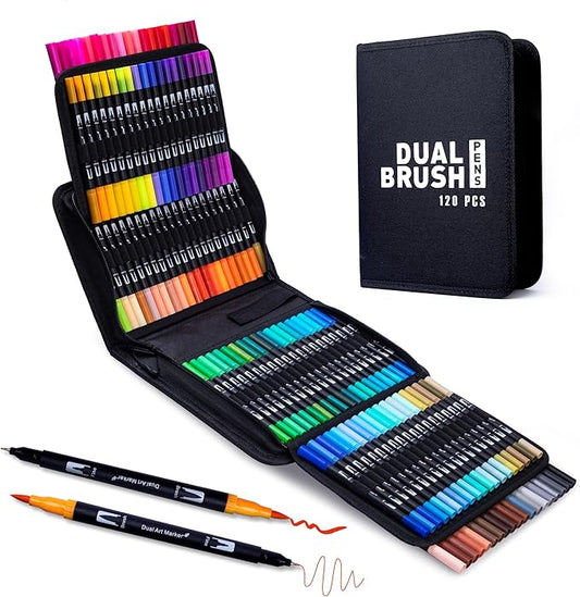 Dual Markers Brush Pens, 120 Coloring Pens for Adults – Premium Art Supplies for Kids & Adults, Perfect for Coloring Books, Hand Lettering, Calligraphy, and Drawing-DeskLoop Office