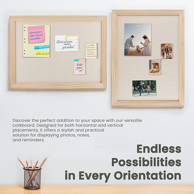 Bulletin Board Cork Board with Linen, 100% Wood Framed 18" x 24" Bulletin Board Decorations, Pin Boards for Walls, Wall Mounted Fabric Picture Board with 10 Pushpins for School, Home & Office, Natural-DeskLoop Office