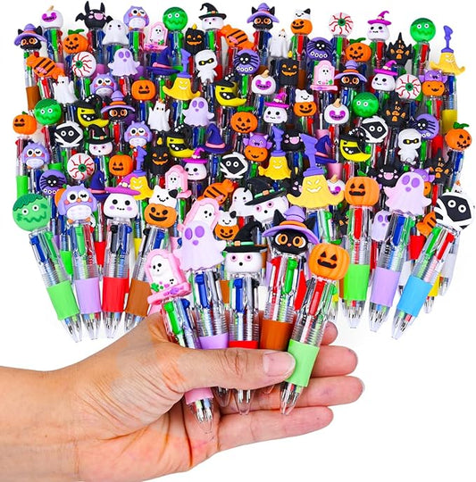 LiYiQ 50 Pcs Halloween Colorful Multicolor Pen in One Cartoon Cute Fun 4-in-1 Cute Pens Bulk Kawaii Pumpkin Ghost Bat Shape Cool Ballpoint Pens for Kids Fun Gifts-DeskLoop Office