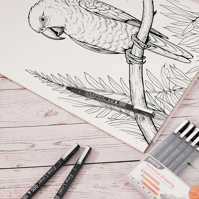 EYEYE Micro Fineliner Pens, Black Drawing Art Pens,12 Archival Pen Waterproof Ink Set Artist Supplies Archival Inking Markers Sketch Outline Pen, Precision Drawing and Sketching Kit-DeskLoop Office