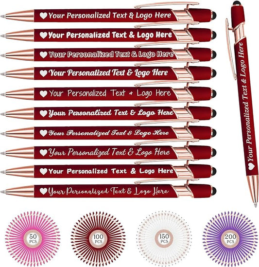 STREADVE Personalized Custom Pens 10 Engraved Writing Pen with Name Logo, Customized Promotional Items Stylus Pen Gifts for Communion Wedding Men Women Realtor Business, Deep Red-DeskLoop Office