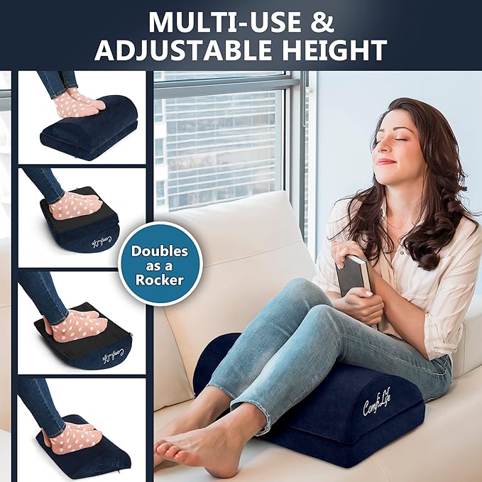 ComfiLife Foot Rest for Under Desk at Work – Adjustable Desk FootRest for Office Chair, Gaming Accessories – Ergonomic Teardrop Design for Back, Hip & Leg Pain Relief – 100% Memory Foam (Navy)-DeskLoop Office