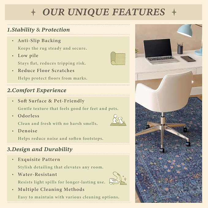 Dark Blue Office Chair Mat for Hardwood Floors, Tile Floor Protector for Heavy - Image 9