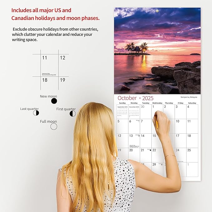 2025 Wall Calendar,Calendar 2026, July 2025 - June 2026, Wall Calendar BEACHES, 12" x 24" Opened,Full Page Months Thick & Sturdy Paper for Calendar Organizing & Planning-DeskLoop Office