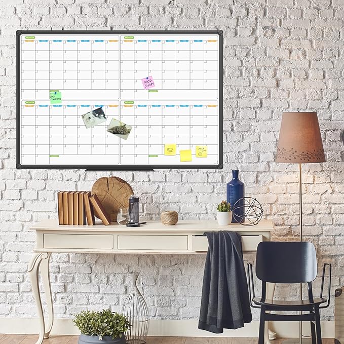 JILoffice Magnetic Dry Erase Calendar Whiteboard, 4 Month White Board Planner 36 X 24 Inch, Black Aluminum Frame Wall Mounted Board for Office Home and School-DeskLoop Office