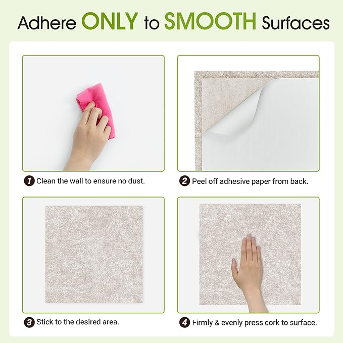 AKTOP Cork Bulletin Board 12x12, 1/2" Thick Felt Cork Board Tiles 6 Pack, Small Square Pin Board for Wall, Self Adhesive Corkboards with 60 Push Pin Wood Clips for School, Home & Office, Latte-DeskLoop Office