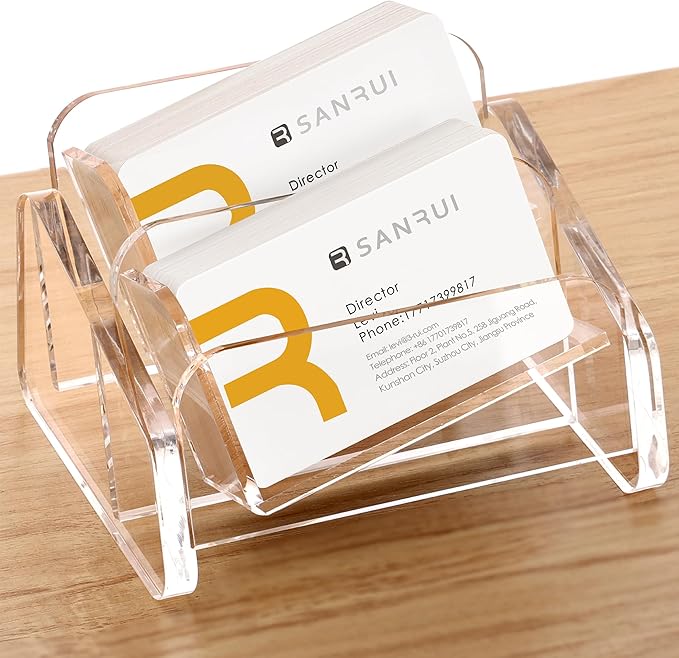 SANRUI Acrylic Business Card Holder for Desk, 2 Tier Clear Tilt Business Name Card Display Holders Stand Storage Organizer Fits 120 Business Cards (Horizontal, 2-Slot)-DeskLoop Office