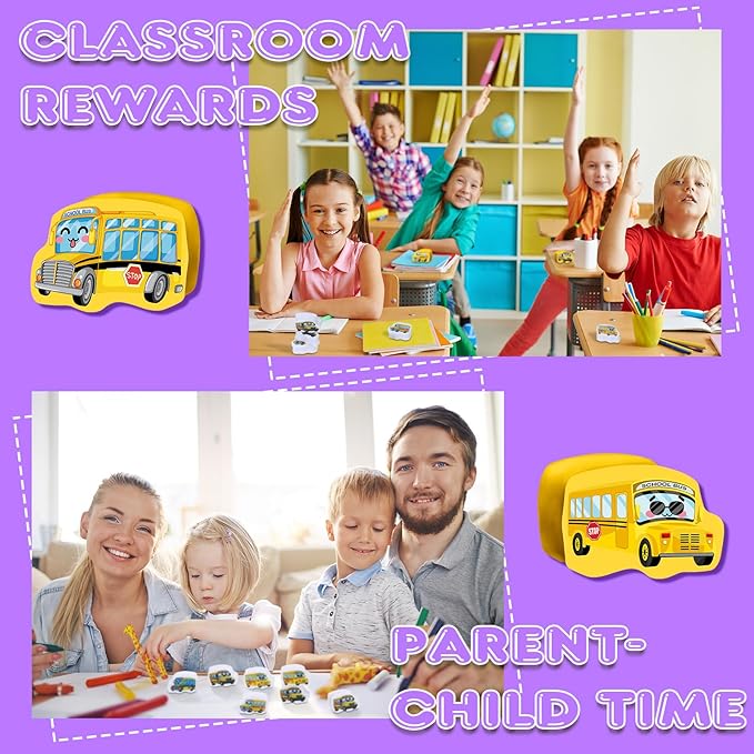 PerKoop 60 Pcs Mini Erasers for Kids Cute School Bus Erasers Bulk Welcome Back to School Gifts for Students Classroom Rewards Prizes Party Favors-DeskLoop Office