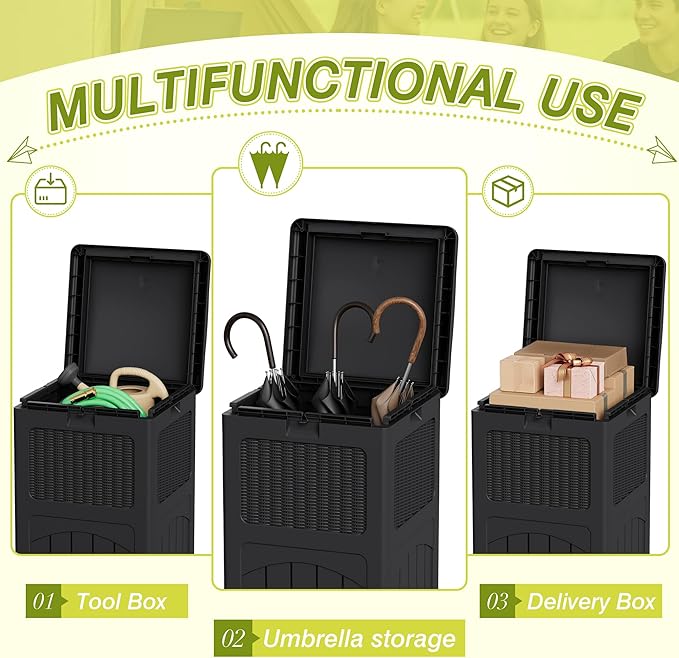 Greesum 33 Gallon Outdoor Trash Can with Lid, Waterproof Resin Garbage Bin for Hideaway, Deck, Patio, Black-DeskLoop Office